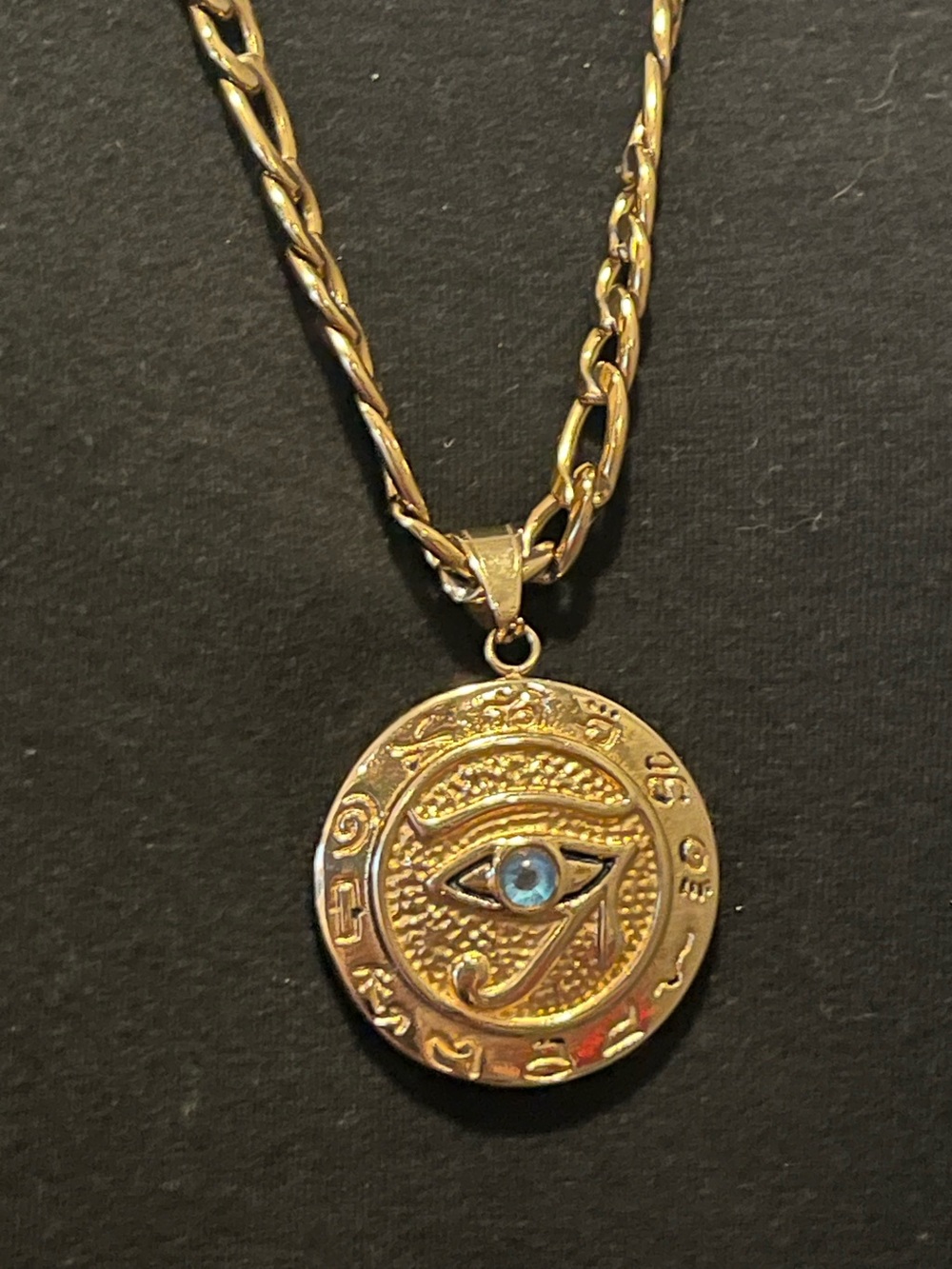 🌈 3/$10 Gold-Tone Ancient Egyptian Pendant Necklace with Blue Accent